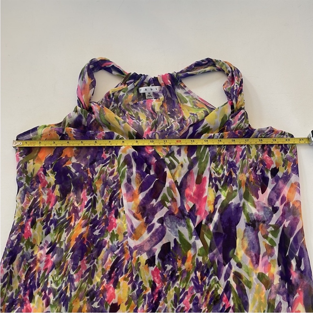 EUC CAbi Sheer Petal Wrap front Top Sheer Floral Watercolor Polyester Size M - Picture 3 of 10